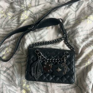 GUESS Black Quilted Crossbody Bag with Charms